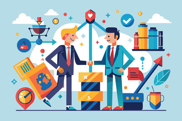 Poster - two business professionals shake hands to commemorate a merger, focused on customizable strategies f