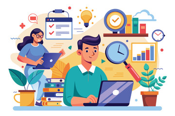 Poster - discover effective productivity solutions as individuals engage in workspace tasks and planning need
