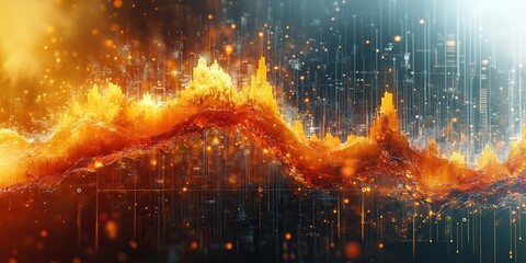 Aufkleber - A vibrant digital abstract combining fiery colors and data patterns, symbolizing energy and technological advancement.