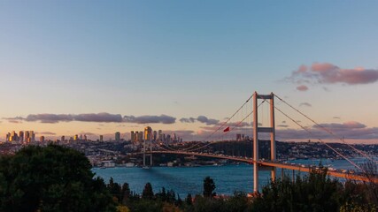 Wall Mural - istanbul timelapse video. day to night istanbul view with bosphorus bridge and skyscrapers.