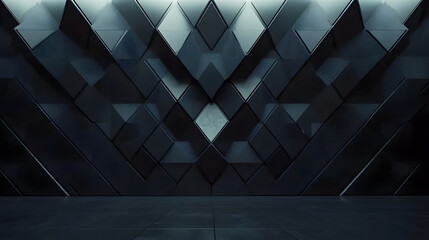 Wall Mural - polished tiles arranged to create a 3d wall. triangular, futuristic background formed from black blo