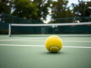 Healthy lifestyle reflected in a tennis match, with a green ball and an athletic background