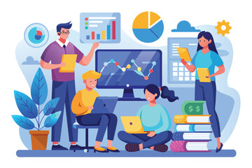 Poster - a group of individuals engages in trading education while analyzing charts and discussing strategies
