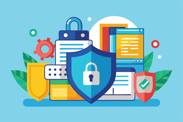 Poster - This illustration showcases various elements symbolizing data security, privacy, and protection VR Customizable Semi Flat Illustration