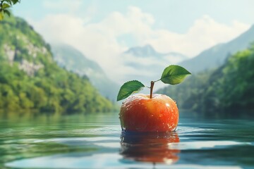 Wall Mural - gala apples with drops of water isolated on white background. Green apple falling into water, isolated on white background.ecotourism and consumption of natural and organic fruits. Concept harmony bet