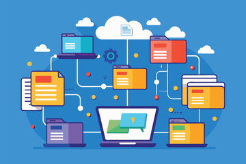 Poster - Illustration showing the process of syncing folders across multiple devices in a big data environment Syncing folders in big data, illustrated in a flat style.