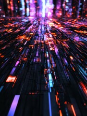 Aufkleber - Dynamic digital flow futuristic data visualization technology urban environment perspective concept of digital innovation