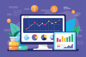 Poster - Analytics show a flat trend in trading data with charts and graphs illustrating financial performance Trading analyst data shows a flat trend.