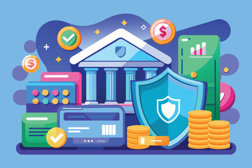 Poster - This visual explores recent trends in bank card security with engaging graphics and monetary symbols Trend in bank card security with flat illustration.