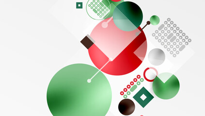 Poster - Minimalistic abstract vector design, layered geometric shapes circles, squares, and triangles with soft pastel gradients and semi-transparent effects. Perfect for contemporary use