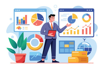 Poster - a professional using data analytics to assess marketing performance and trends for strategic plannin