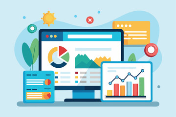 Poster - a digital representation of website statistics highlighting various charts and data visualizations w