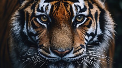 Wall Mural - close up of a tiger's face. powerful and majestic animal.