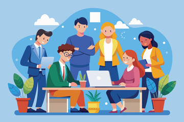 Poster - business professionals engage in productive discussions while working together at a conference table