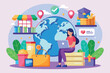 © Ifti Digital - A person analyzes online store sales data on a laptop while surrounded by global market symbols and shopping elements World sales in online stores concept analyzed, illustrated in a flat style.