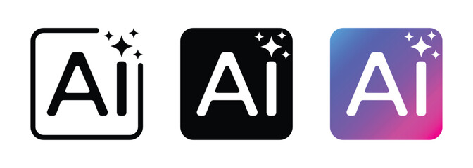 Poster - ai button. colorful artificial intelligence logo with sparkling star symbol for app, website, ui, ux