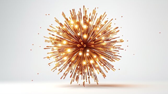 Three golden, stylized firework shapes on a white background.