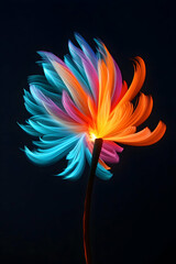 Poster - Immersive abstract flower with colorful light trails emanating from its center, evoking a sense of energy and dynamism against a dark backdrop