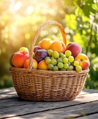 Sticker - Fruit basket on wooden table