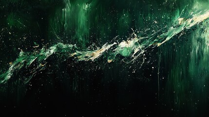 Poster - Abstract green and gold fluid art with dynamic textures.
