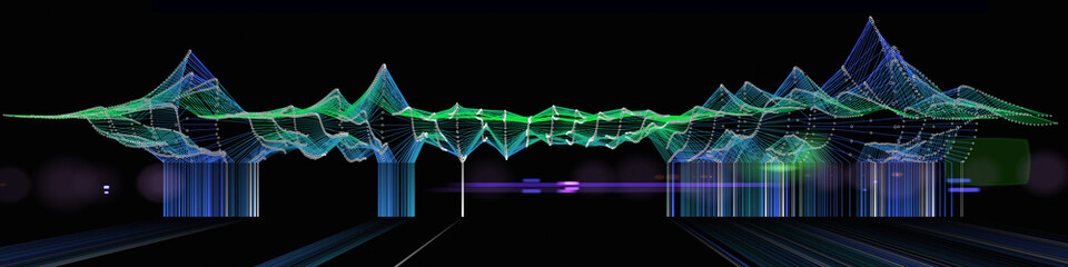 Wall Mural - Abstract  background color graph grid from circles and noisy lines on dark. Technology wireframe concept virtual data. Banner for business, science and technology data analytics. Big Data.