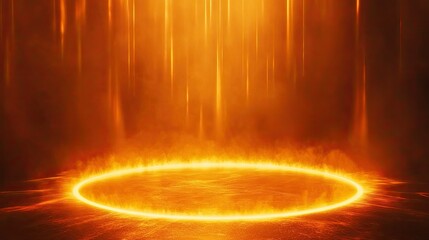 Aufkleber - Circular spotlight stage with a glowing orange background and dramatic light beams.
