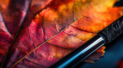 Poster - Colorful autumn leaves showcasing vibrant hues of red, orange, and yellow against a dark background