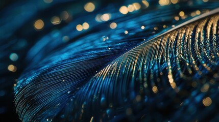 Aufkleber - Vibrant macro view of a peacock feather showcasing iridescent colors and intricate patterns under soft lighting