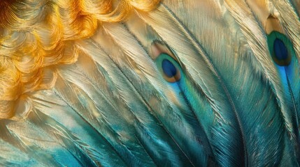 Poster - Macro view of a peacock feather showcasing intricate patterns and vibrant colors