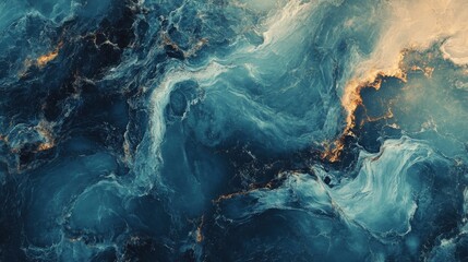 Poster - Macro marble surface highlighting intricate blue and gold patterns resembling ocean waves and natural textures