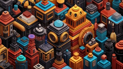 Poster - Vibrant urban landscape art installation city center digital artwork colorful environment aerial view modern concept