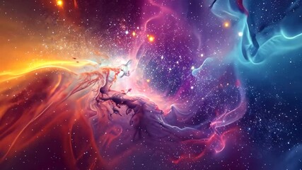 Poster - The nebula showcases a mesmerizing blend of orange, purple, and blue hues illuminated by countless bright stars, revealing the dynamic nature of the cosmos.
