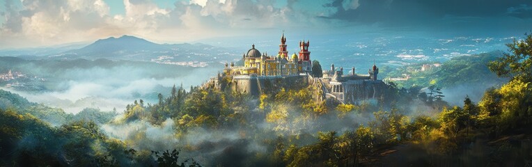 Poster - Vibrant aerial view of Sintra showcasing the stunning architecture and lush landscape during a sunny day