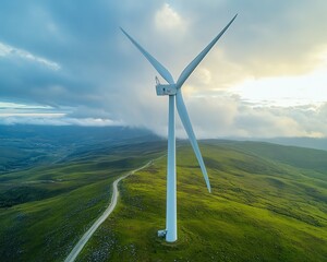 Aufkleber - Wind turbines with hightech digital overlays, showcasing the integration of renewable energy and advanced technology in the green energy sector