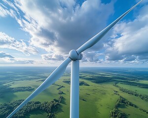 Aufkleber - Wind turbines with hightech digital overlays, showcasing the integration of renewable energy and advanced technology in the green energy sector