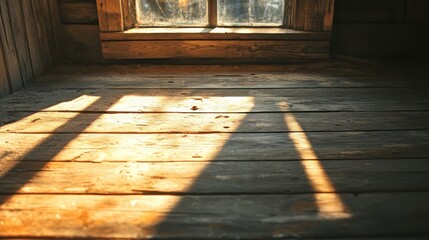 Wall Mural - Sunlit dusty attic room with aged wooden window.