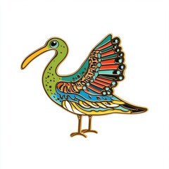 Wall Mural - Colorful illustration of a bird with vibrant patterns and an animated style.