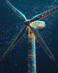 Poster - Futuristic wind turbines enhanced with digital graphics, representing the cuttingedge advancements in renewable energy and green technology