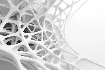 Poster - An elaborate network of interwoven white geometric shapes creating an abstract structure, symbolizing connectivity and complexity in modern architecture.