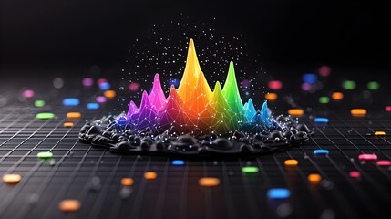 Poster - Colorful 3D Graph with Peaks on a Dark Grid Background