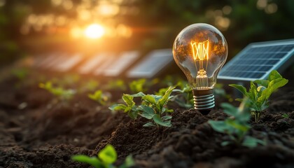 Aufkleber - Small planet Earth with wind turbines, solar panels, and a bright light bulb, symbolizing global renewable energy innovation and sustainability