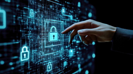 Leinwandbilder - Digital security measures enhancing cyber protection virtual environment technology concept Blur Background