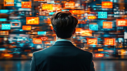 Aufkleber - Blur Background of Digital display insights analyzing trends in a business hub professional environment overview