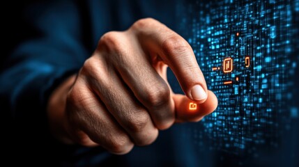 Poster - Digital interaction user engaging with technology interface in a futuristic setting