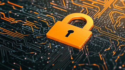 Fototapete - Visual representation of cybersecurity digital lock icon and abstract technology background