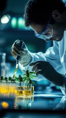 Poster - Researchers conduct experiments with plants and liquids in a modern laboratory setting