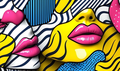 Poster - Abstract Art with Faces and Patterns in Vibrant Colors