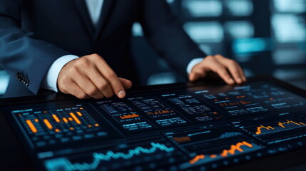 Aufkleber - Analyzing business metrics corporate office data visualization modern environment close-up view