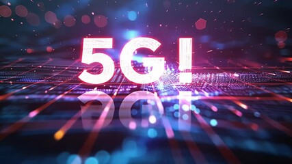 Poster - holographic 5g logo illuminating a futuristic circuit board represents the future of mobile communic
