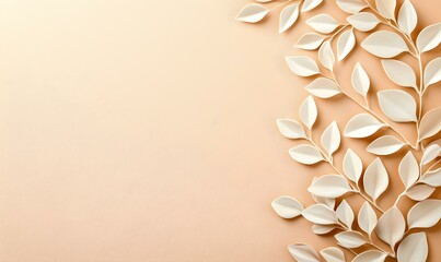 Poster - Soft Beige Background with Elegant White Leaves Design